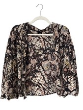 Kimono Jacket One Size Printed Open Front 3/4 Sleeve Viscose Brown Beige Cottage