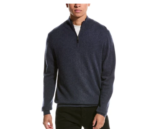 Magaschoni Cashmere Black 1/4 zip Mock Neck Men Pullover Sweater Size: S