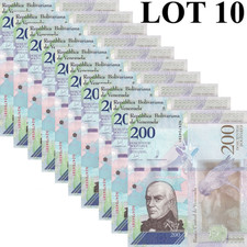Venezuela 200 Bolivares 2018 P 107 UNC 1/10 Bundle Lot 10 pcs NR No Reserve