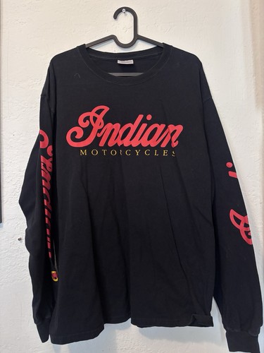 Vintage 90s Indian Motorcycles Long Sleeve Shirt Hanes Beefy-T Black Biker XL