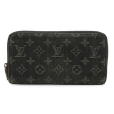 Louis Vuitton Monogram Denim Long Wallet Women Black One Size