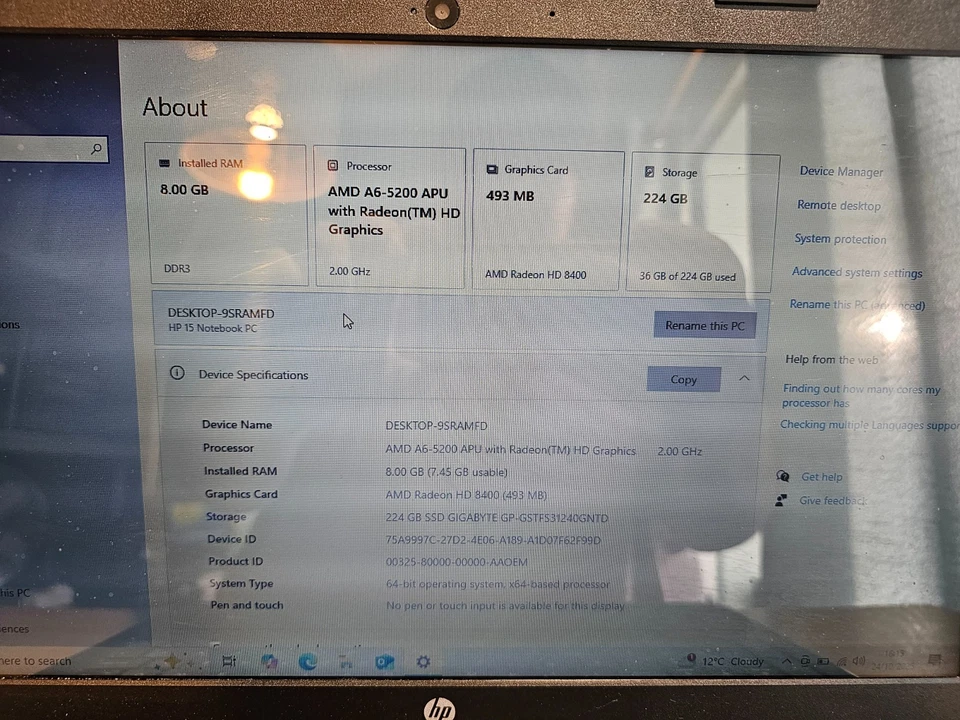 15" HP 15-g259sa AMD A6 Quad 2.0GHz 8GB 240GB SSD Purple Windows 10 Laptop - Image 2 of 4