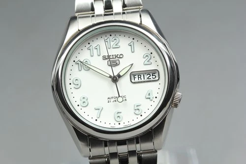 Vintage Seiko 5 7S26-01V0 Arabic Numerals White Dial Automatic Watch From Japan