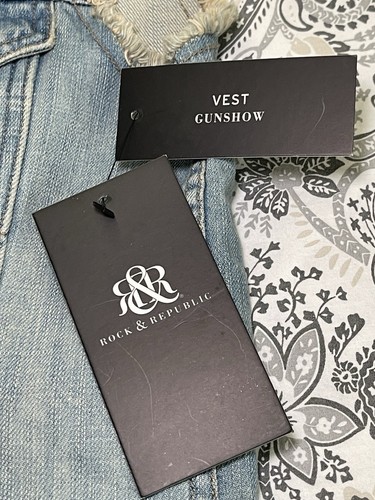 Rock & Republic Gunshow Jeansjacke Weste Nieten Raw Frayed Damen Größe M - Bild 7 von 10