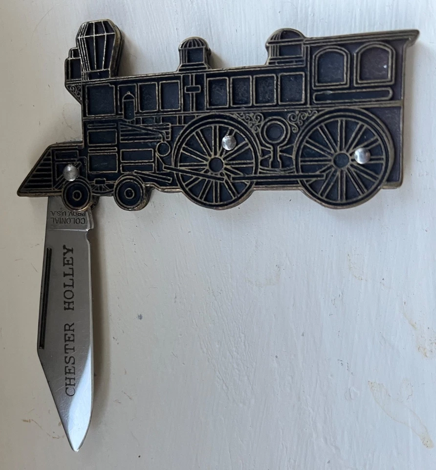 Vintage Chester Holley Train Pocket Knife, Brass Absolutely MINT Condition - Image 4 of 4