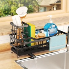 Metal Kitchen Sink Sponge Holder Self Draining Organizer With Towel Rack Black