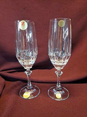 VTG NEW 2 Schott Zweisel Gardone Crystal Champagne Flutes Glasses Germany  7-7/8