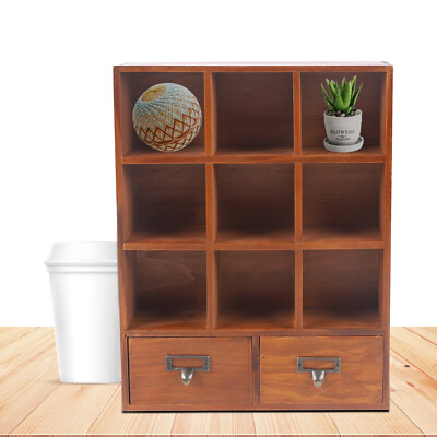 9 Cube Storage Shelf Vintage Organizer Small Item Display Cabinet With 2 Drawers