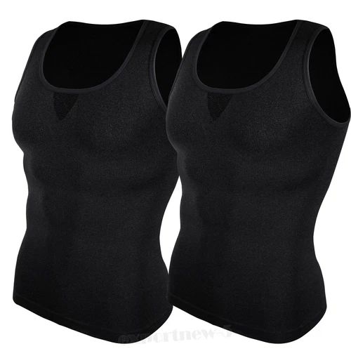 MENS SLIMMING BODY SHAPER BELLY TUMMY CONTROL SHIRT COMPRESSION VEST UNDERWEAR - Bild 15 von 22