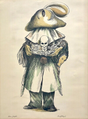 Regis MUSKETEER Signed Stone Lithograph, Surrealist Portrait, Headless Man