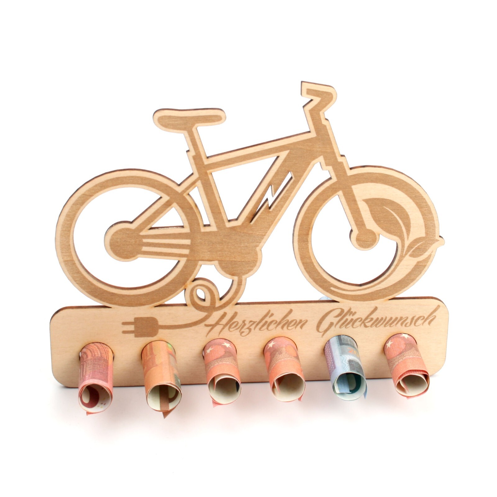 Geldgeschenk "E-Bike" zum Geburtstag - Geldscheinhalter aus Holz