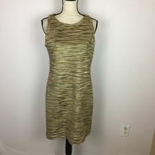 MICHAEL Michael Kors Mini Knit Dress Size L Womans Gold Metallic Sleeveless Zip