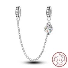 MULA Solid 925 Sterling Silver Safety Chain CZ LOVE Tree Life For Women Bracelet