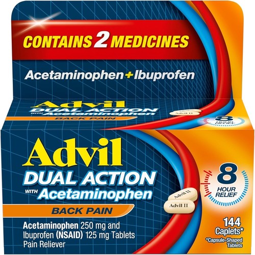 Advil Dual Action Back Pain Caplets Delivers 250mg Ibuprofen and 500mg 144 Count