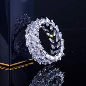 Authentic Luxury Olive Leaf Big 585 Rose Gold Plated Wedding CZ Finger Ring for Women