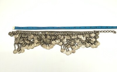 Belly Dancer Chain Belt Vintage 1970s Silver Enamel Waist  display picture 3