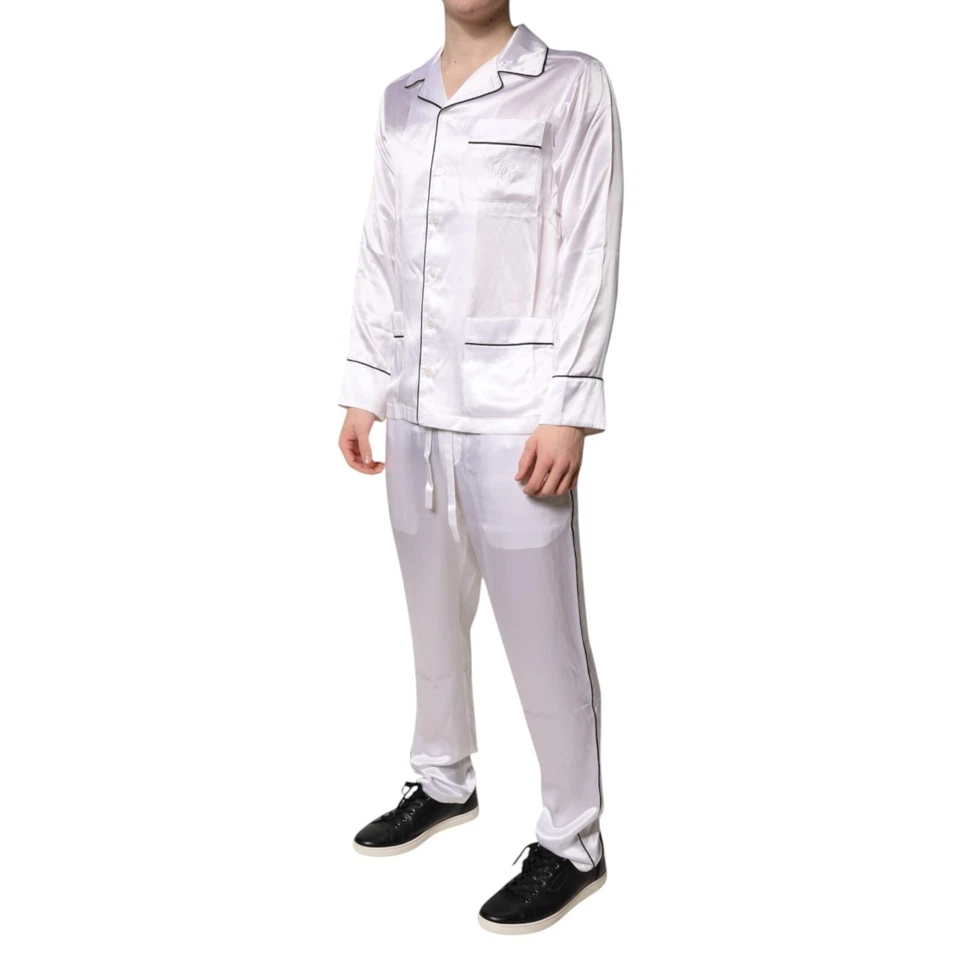 DOLCE & GABBANA Sleepwear White Satin Silk Men Pajama Set 37/US14.5/XS 2180usd - Image 2 of 4