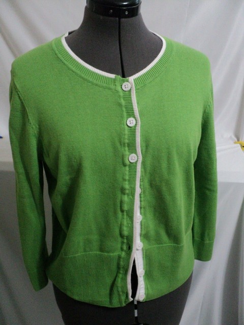 Liz Claiborne Womens Open Front Cardigan Button Up Sweater Ribbed Green Sz M | eBay