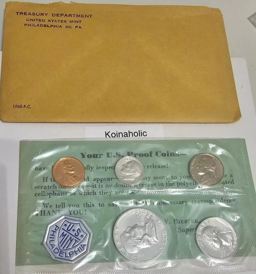 1960 Silver Proof Set with 5 Coins, All Coins Look Pristine With OGP & COA - Image 2 of 4