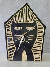 Memphis Primitive Black Cat Desk Mantle Clock Doug Spalding Studio Art Pottery