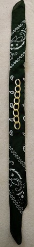 LADIES, Green & White Printed Neck Scarf with Gold Chain **Good Condition** - Picture 11 of 12