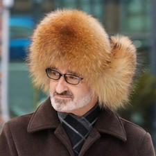 New Men Russian Real Fox Fur Trapper Hats Real Sheepskin Ushanka Cossack Ski Cap