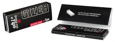 10x Gizeh EXTRA FINE (BLACK) Queen Size 1 1/4 + Tips Zigarettenpapier Papers