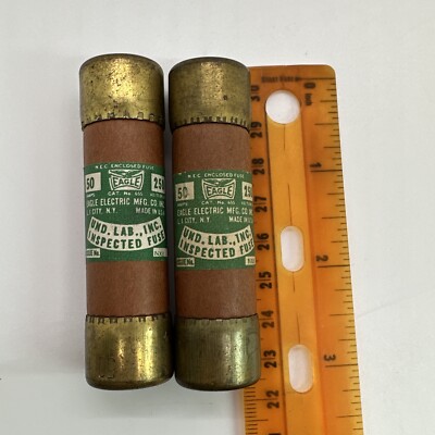 655 Fuse 50 Amp 250V Eagle Electric Brand MFG Co. - Lot of 2 Vintage