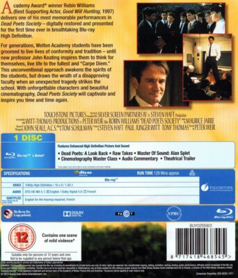 Dead Poets Society (1989) Robin Williams Blu-Ray BRAND NEW (USA