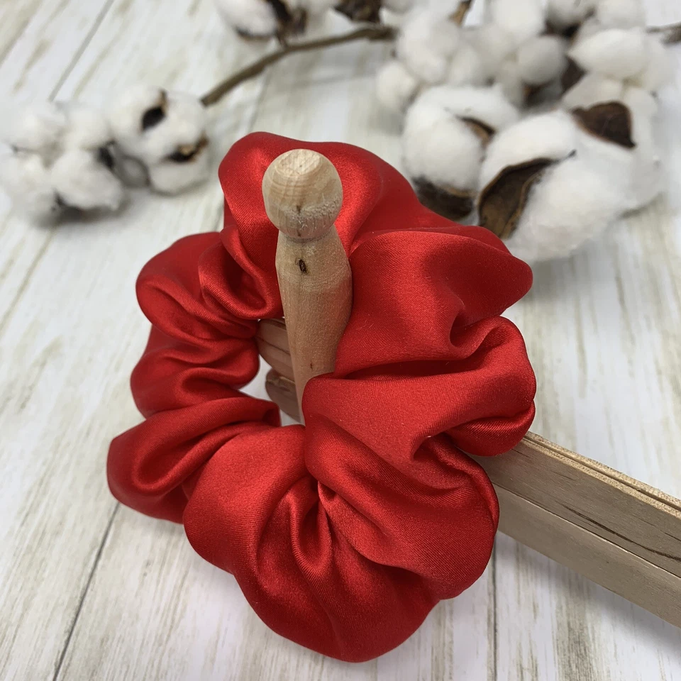 红色 100% Mulbery Silk Scrynchies 手工制作纯丝绸发带 — 第 3/4 张图片