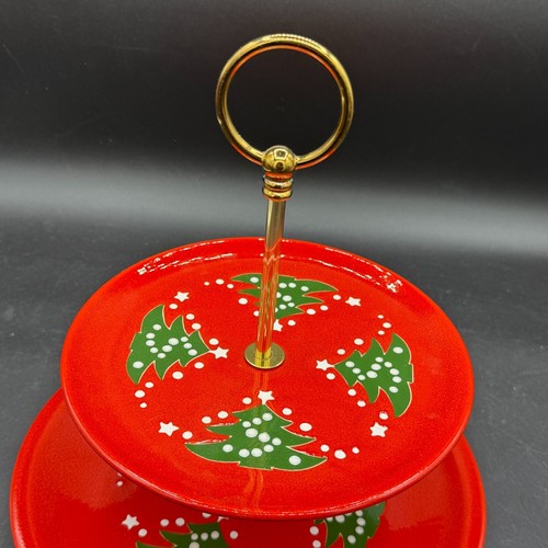 Waechtersbach Christmas Tree Red 2 Tiered Serving Tray Dinner Salad Plate Gold - Picture 7 of 9