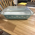 Vintage RARE Pyrex Turquoise Snowflake Space Saver Casserole with Lid 2 Qt 575-B