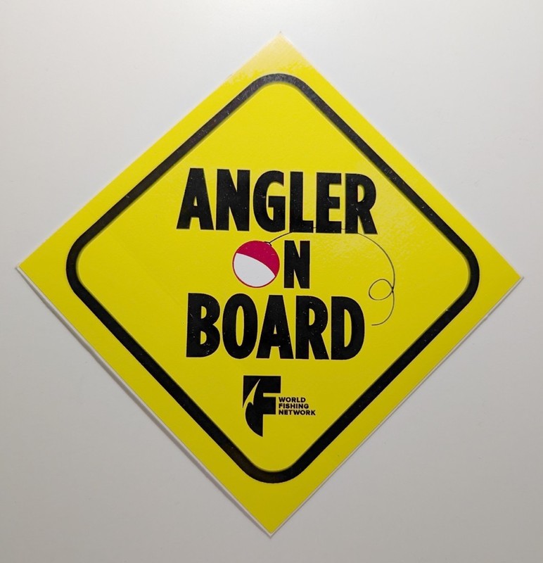 Used Angler On Board Vinyl Sticker Bumper Decal World Fishing Network 4 x 4-inch