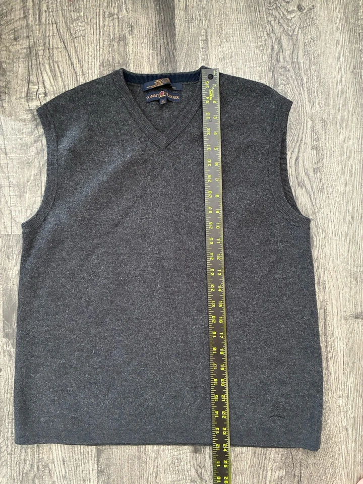 De Colección TOMMY HILFIGER Hombres XL Lana Merino Suéter Chaleco Carbón Pullover Japón Foto 2 de 4