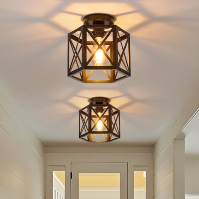 2 Pack Industrial Black Semi Flush Mount Ceiling Light for Home Decor