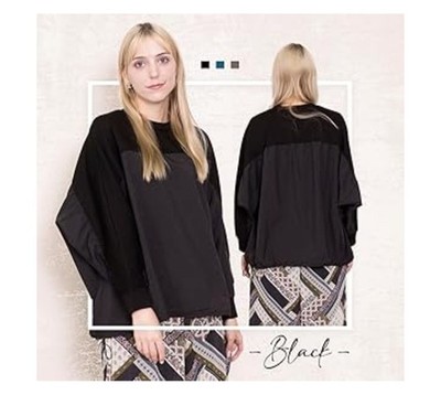 Sabstreet Womens Mixed Material DOLMAN Pull Over Baggy Jacket Size L IN black