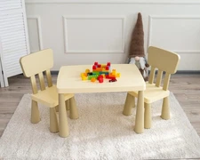  Table & 2 Chairs Set (Adjustable Height + Storage Drawer, 2-8y)