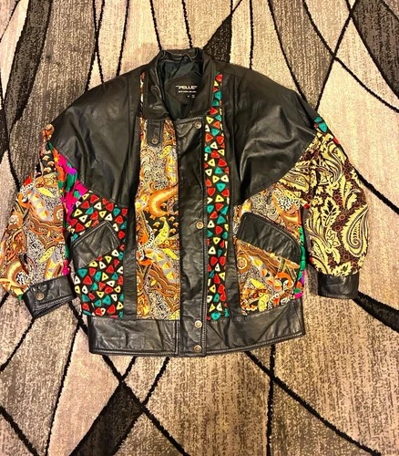 Vintage Pelle New York Milano Men's Leather Jacket Black Multicolor Paisley S - product listing photo
