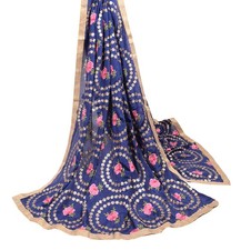 Sushila Vintage Blue Dupatta Art Silk Floral Sequins Embroidered Long Stole Wrap