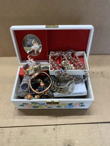 Lot Of Vintage Costume Jewelery With Watches And Jewelry Box