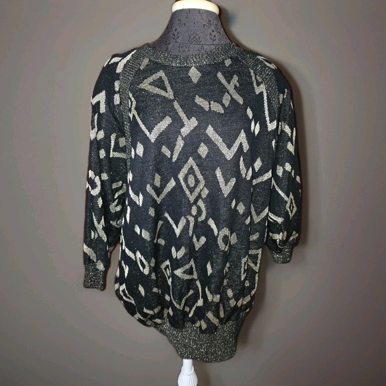 Sharon Anthony Geometric Pattern Sweater Lurex Me… - image 1