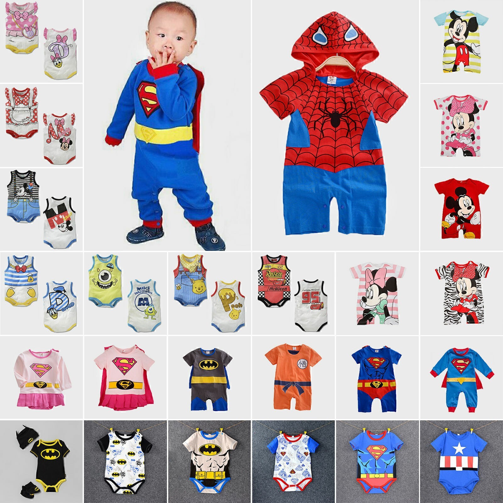 PONY ᄍPagliaccetto Tuta Body Neonato Bambino Ragazzi Ragazze Supereroe Cartoni Animati