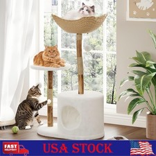 43" Real Wood Cat Tree Tower with Platforms, Scratching Posts  Mats