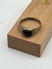 ZU-Bague Vintage Argent 800 Pierre Noire Cabochon Poinçonnée Rétro