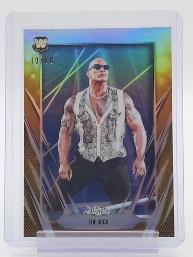 THE ROCK 2026 TOPPS CHROME WWE GOLD REFRACTOR /50 #1 LEGENDS Q4920