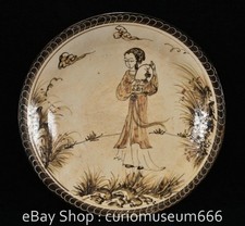 11.6" Old Chinese Cizhou Porcelain Character Story Round Plate Tray