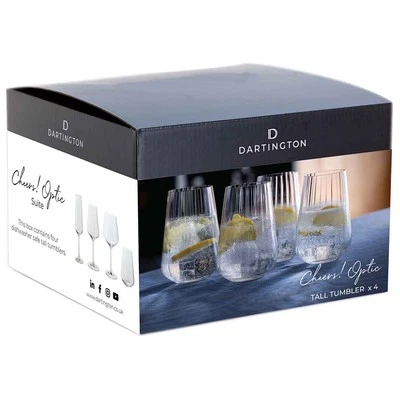 DARTINGTON CRYSTAL Dartington Tumbler Glasses Cheers! Optic Tall Pack of 4