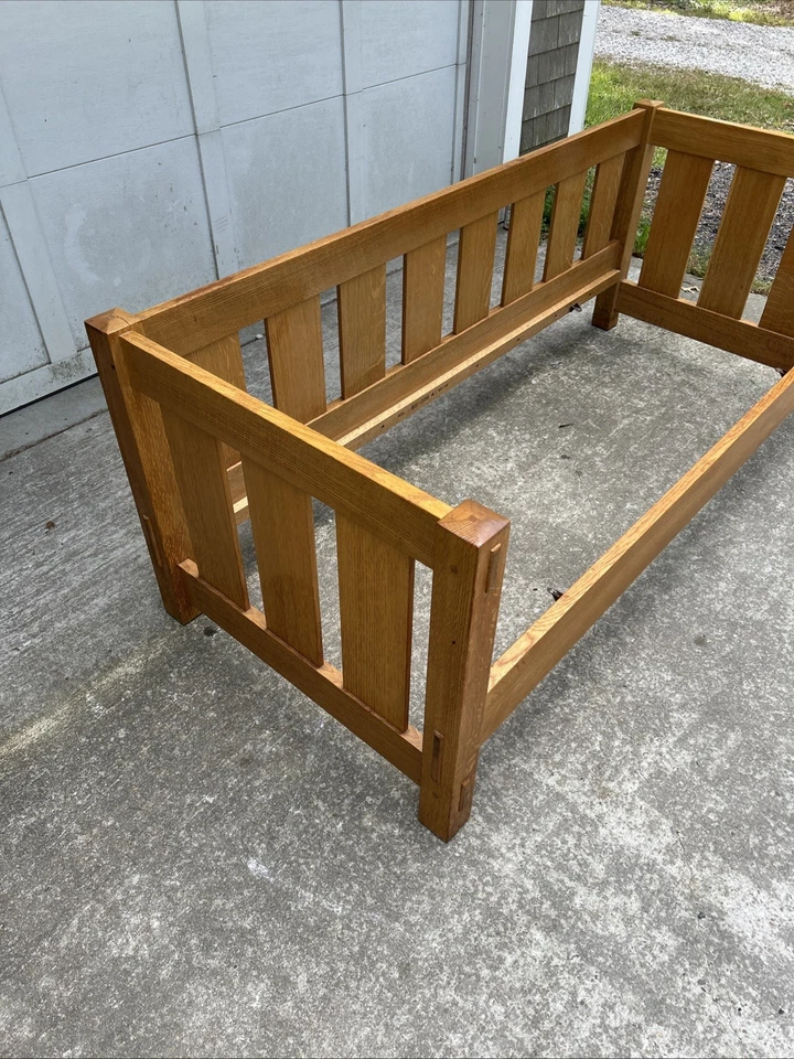 Кожаная диван-сетти STICKLEY Mission Oak Arts & Crafts 77 дюймов нуждается в обивке - Изображение 2 из 4