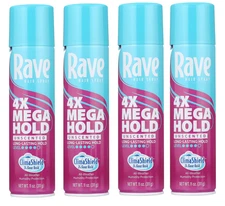 Rave 4X Mega Shine Hold Enhancing Unscented Hair Spray, 11 oz, 4 Pack