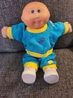Cabbage Patch Kid Doll Bald Head Blue Eyes Sweat Suit Socks Shoes Vintage 1985